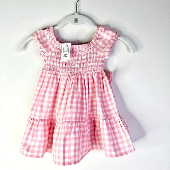 THE CHILDREN'S PLACE Dress Girls 18-24 Pink Cotton Smocked Gingham Babydoll NWT - Picture 1 of 6